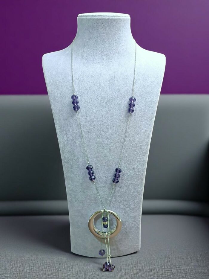 Mor Kristal Zincir Model Kolye