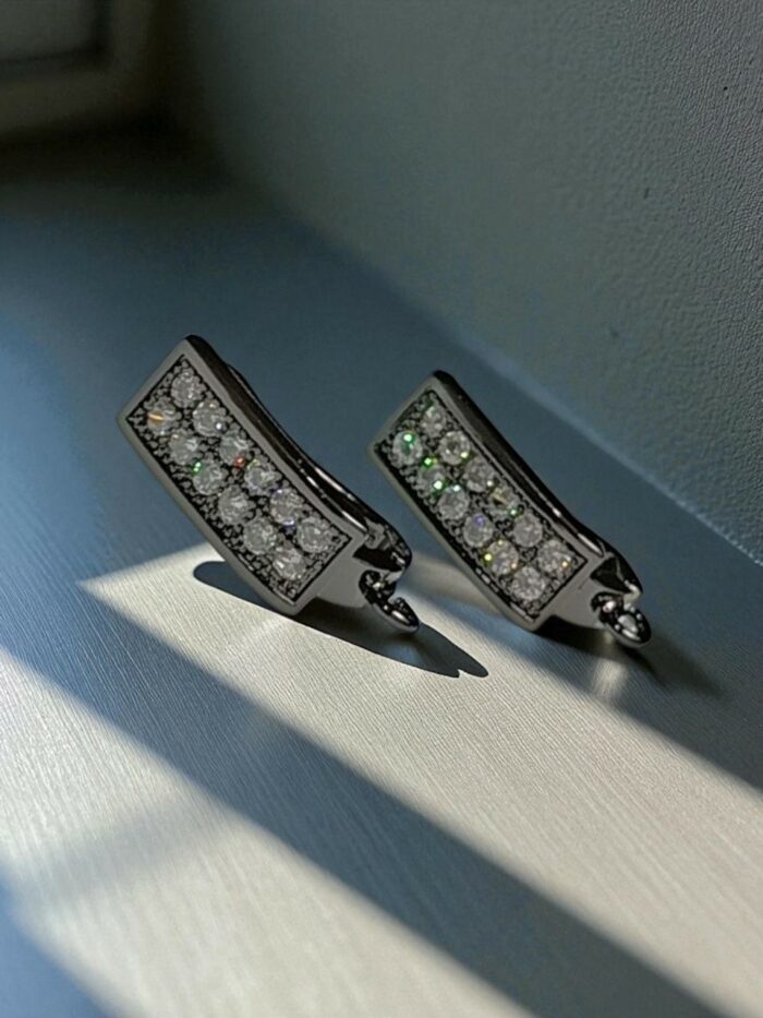 Zirkon Taş Rodyum Kaplama Küpelik Siyah Model 3