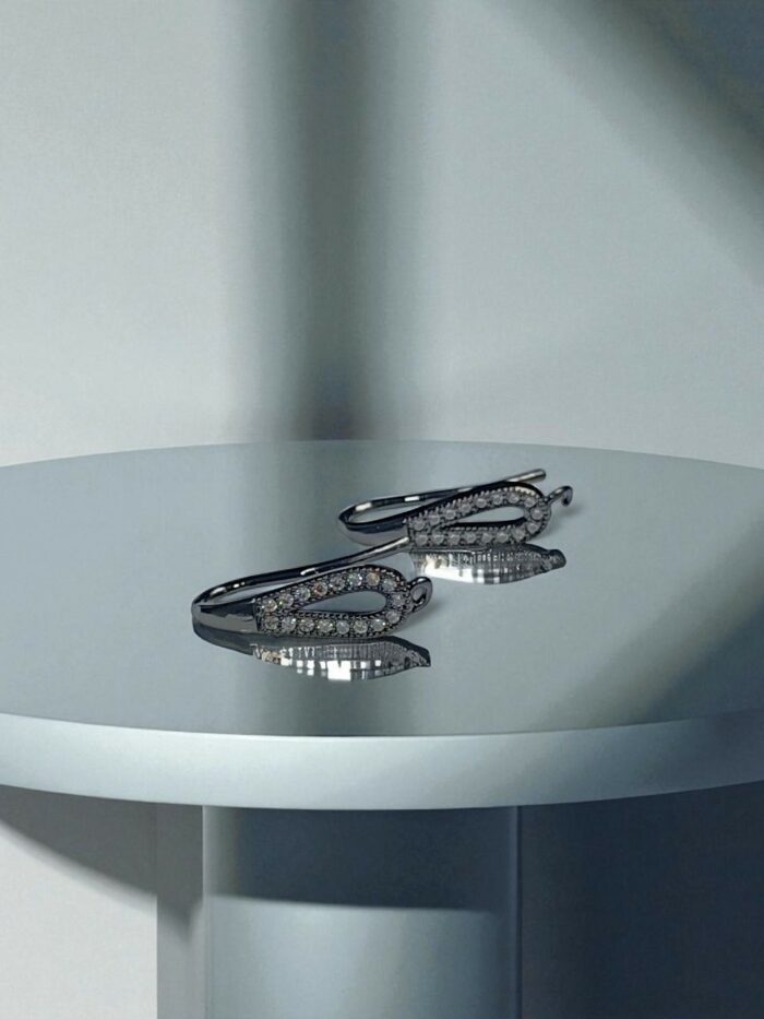 Zirkon Taş Rodyum Kaplama Küpelik Siyah Model 6